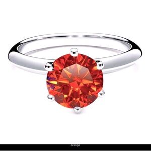 Silver Orange Moissanite Stone Ring
